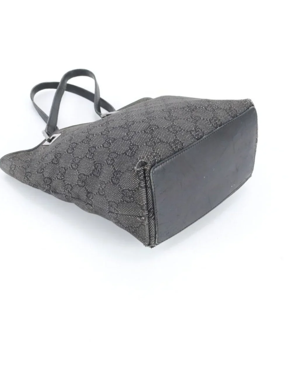 Gucci GG Canvas Leather Tote Shoulder Hand Black